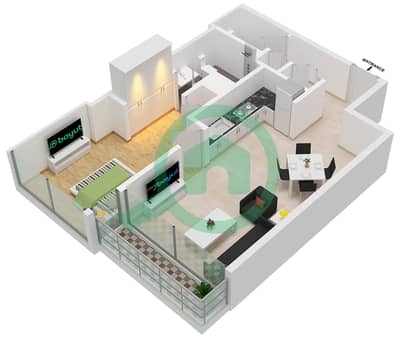 بوابة المارينا 2 - 1 غرفة شقق نوع 1H Suite 7-8 مخطط الطابق