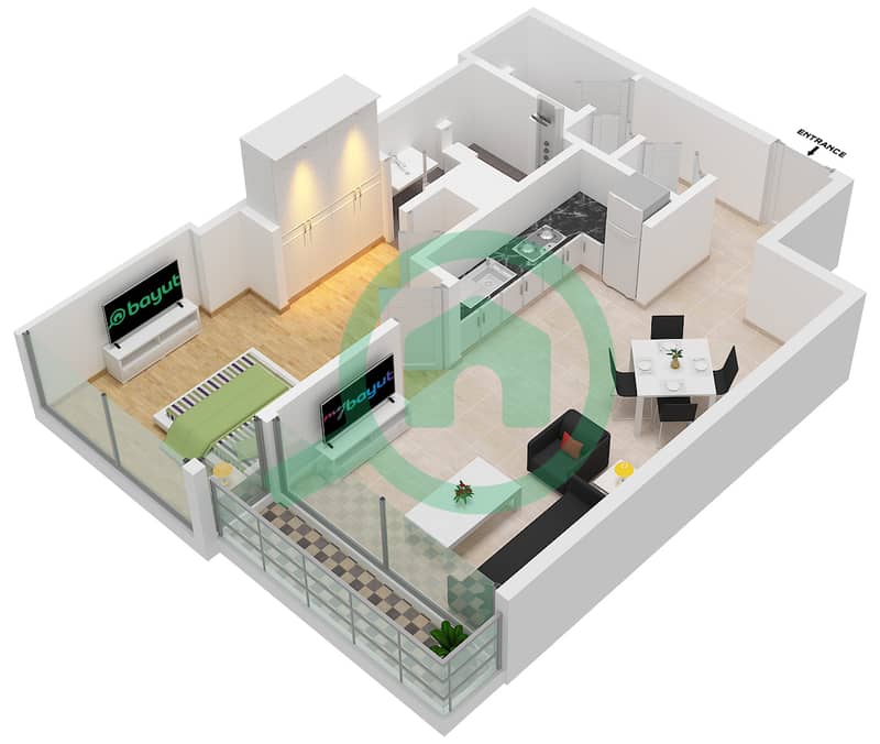滨海之门2号 - 1 卧室公寓类型1H SUITE 7-8戶型图 interactive3D