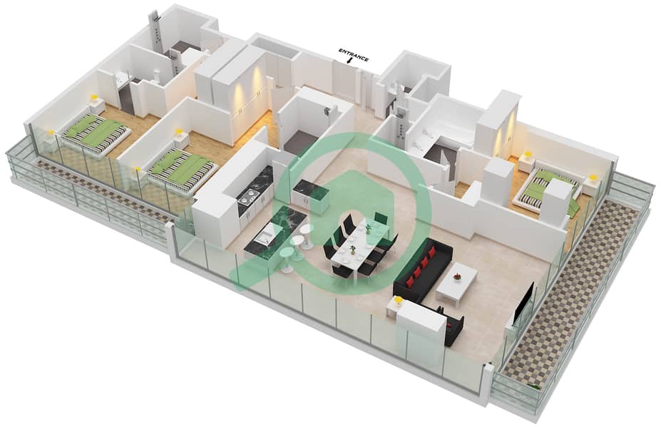 Марина Гейт 2 - Апартамент 3 Cпальни планировка Тип 3G SUITE 1,3 interactive3D