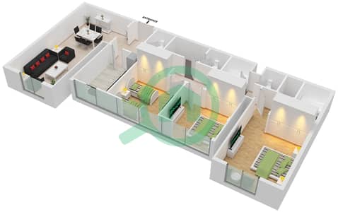 المخططات الطابقية لتصميم النموذج F شقة 3 غرف نوم - برج سلافة