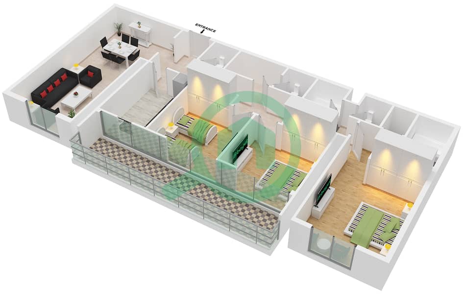 Сулафа Тауэр - Апартамент 3 Cпальни планировка Тип G interactive3D