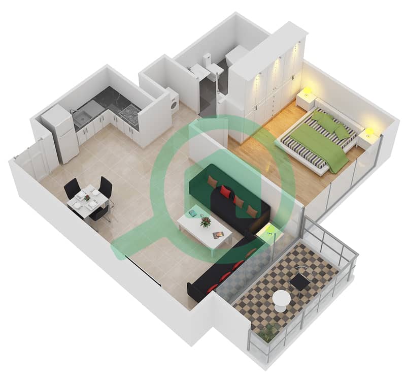 المخططات الطابقية لتصميم الوحدة 5,6 FLOOR 18,30,32,6,15 شقة 1 غرفة نوم - آكت ون | آكت تو interactive3D