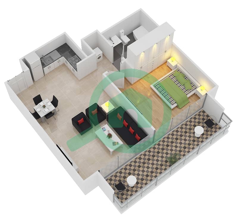 第一幕塔楼｜第二幕塔楼 - 1 卧室公寓单位6 FLOOR 18-29戶型图 interactive3D