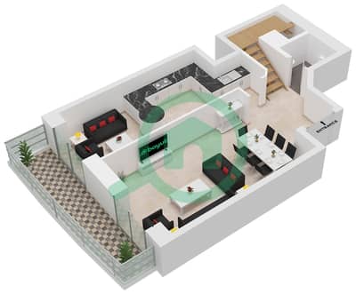 المخططات الطابقية لتصميم الوحدة 10 FLOORS 65-72 شقة 2 غرفة نوم - برج الأميرة