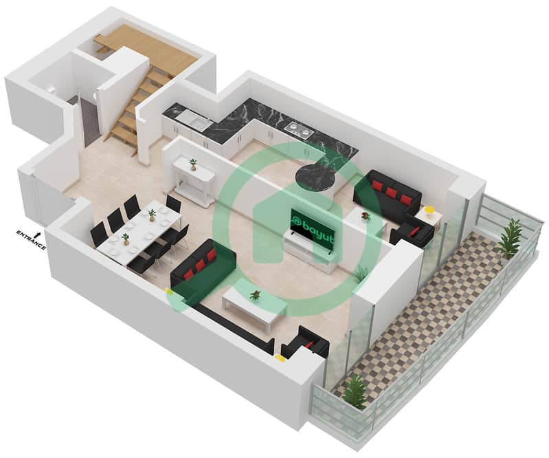 Принцесс Тауэр - Апартамент 2 Cпальни планировка Единица измерения 9 FLOOR 67-74 interactive3D