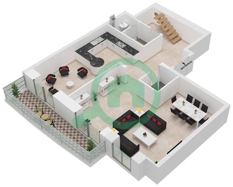 Princess Tower - 3 Bedroom Apartment Unit 5 Floor plan interactive3D