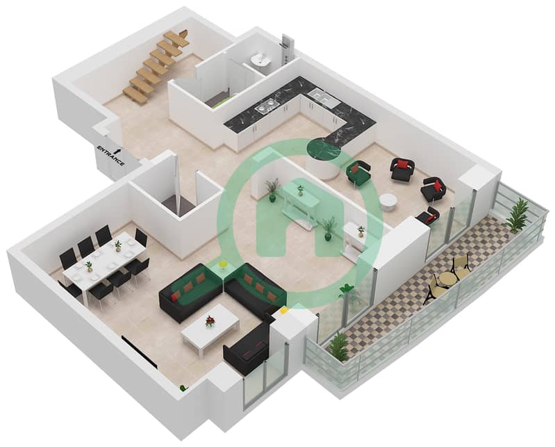 المخططات الطابقية لتصميم الوحدة 4 شقة 3 غرف نوم - برج الأميرة interactive3D
