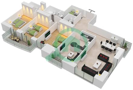 Princess Tower - 3 Bed Apartments Unit 3 Floor plan