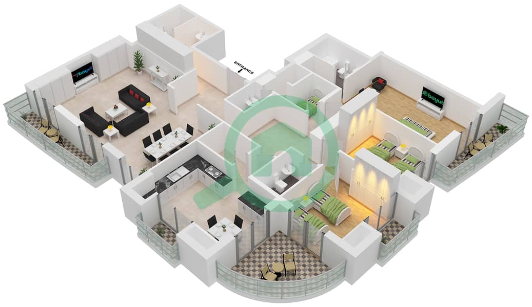 Princess Tower - 3 Bedroom Penthouse Type C Floor plan interactive3D