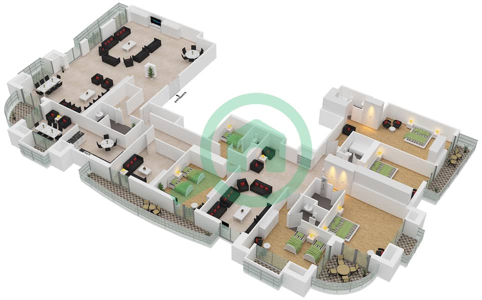 Princess Tower - 5 Bedroom Penthouse Type B1 Floor plan interactive3D