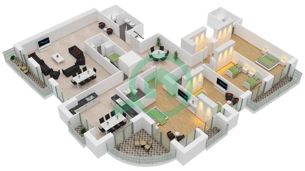 公主府 - 4 卧室顶楼公寓类型B戶型图 interactive3D
