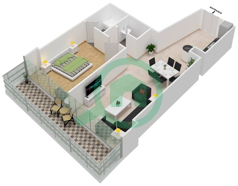 Ocean Heights - 1 Bedroom Apartment Unit 3 Floor plan interactive3D