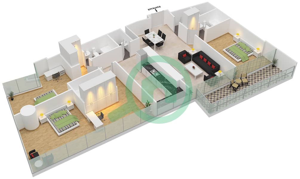 Ocean Heights - 3 Bedroom Apartment Unit 1 Floor plan interactive3D