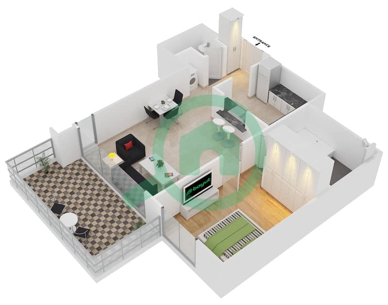 29 Бульвар 1 - Апартамент 1 Спальня планировка Гарнитур, анфилиада комнат, апартаменты, подходящий 1 FLOOR 5 interactive3D
