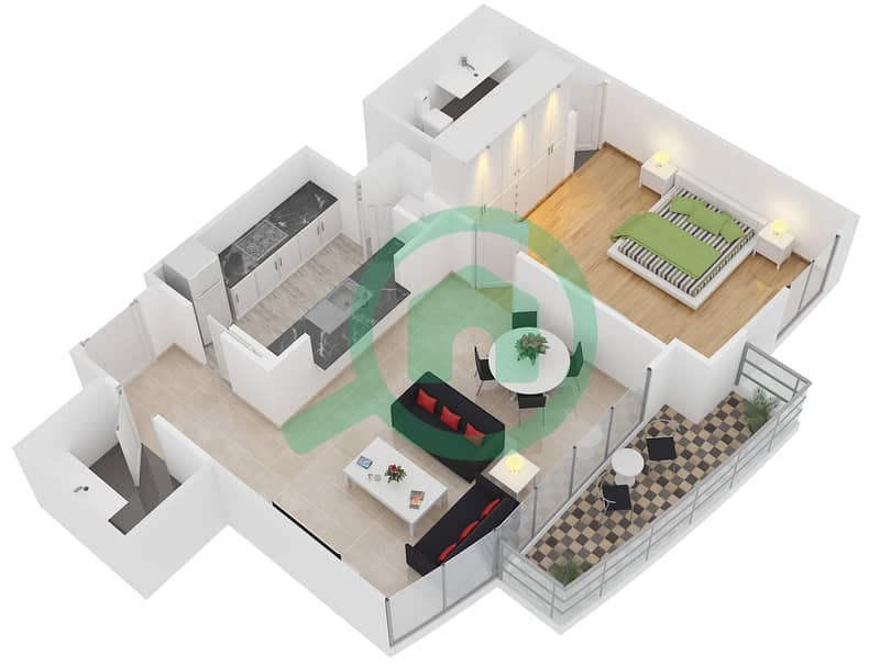 المخططات الطابقية لتصميم التصميم 6 FLOOR 3-29 شقة 1 غرفة نوم - برج فيوز A interactive3D