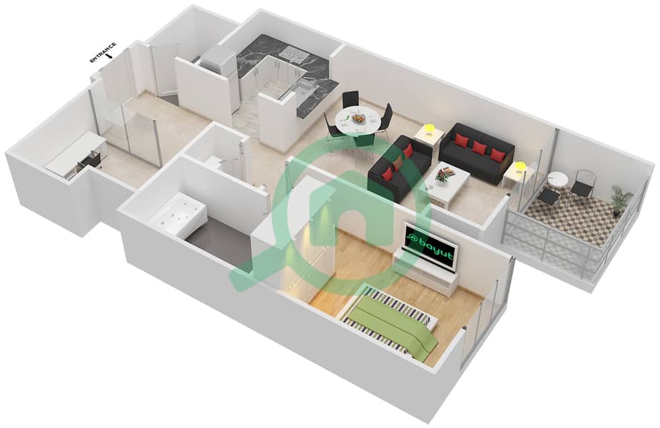 المخططات الطابقية لتصميم الوحدة 4,6 FLOOR 13-15 شقة 1 غرفة نوم - بوليفارد بوينت interactive3D