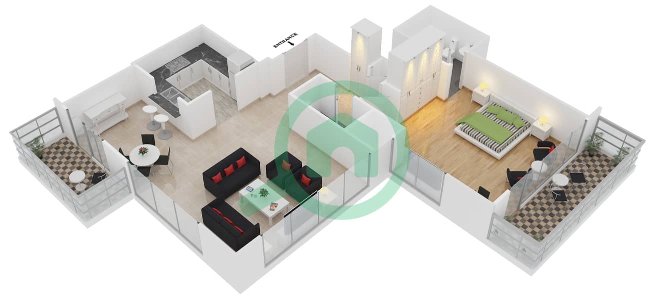 29大道1号塔楼 - 1 卧室公寓套房1 FLOOR 34-42戶型图 interactive3D