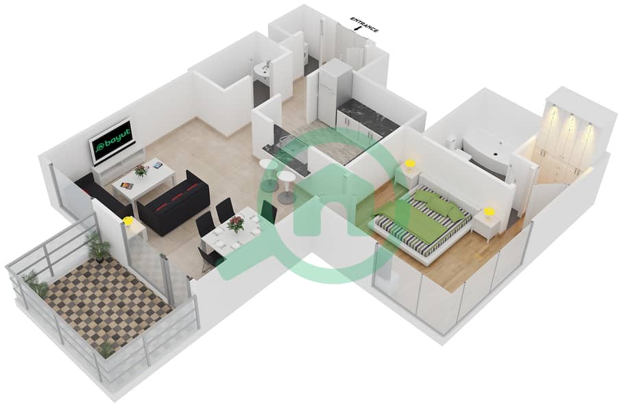Floor plans for Suite 2 FLOOR 632 1bedroom Apartments in