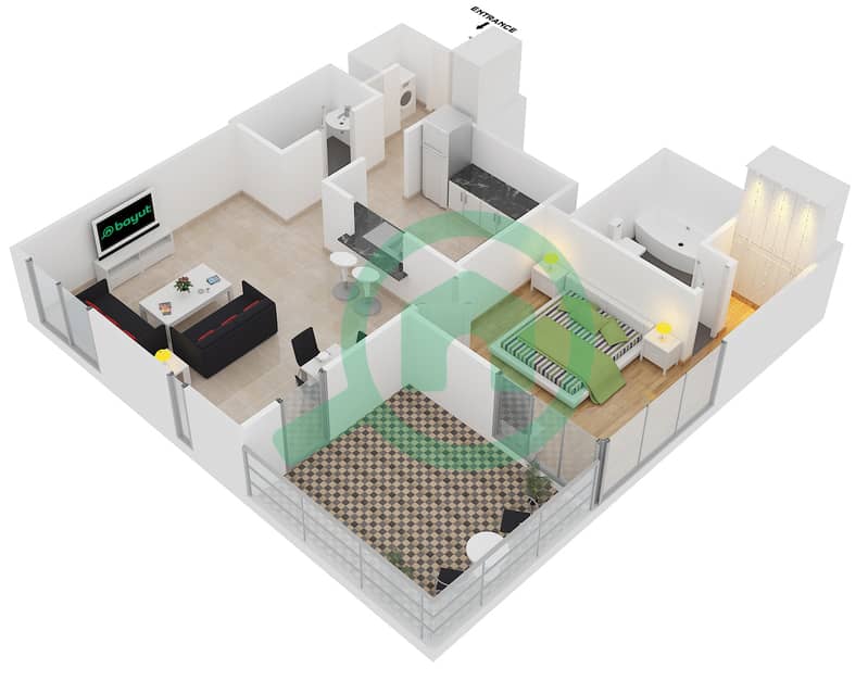 29大道1号塔楼 - 1 卧室公寓套房2 FLOOR 4-5戶型图 interactive3D