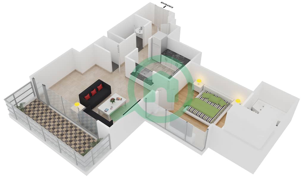 المخططات الطابقية لتصميم التصميم 3 FLOOR 34-42 شقة 1 غرفة نوم - 29 بوليفارد 1 interactive3D