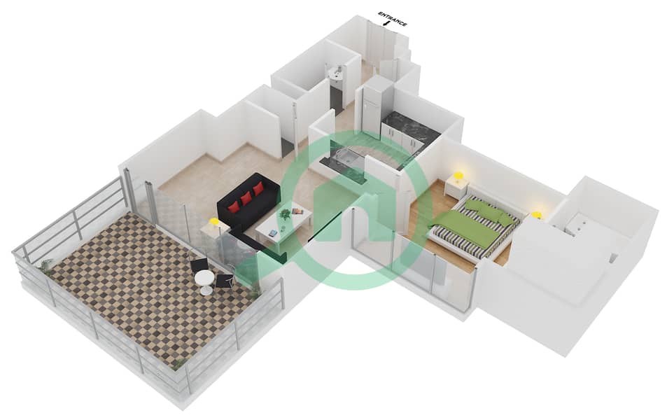 29大道1号塔楼 - 1 卧室公寓套房3 FLOOR 33戶型图 interactive3D
