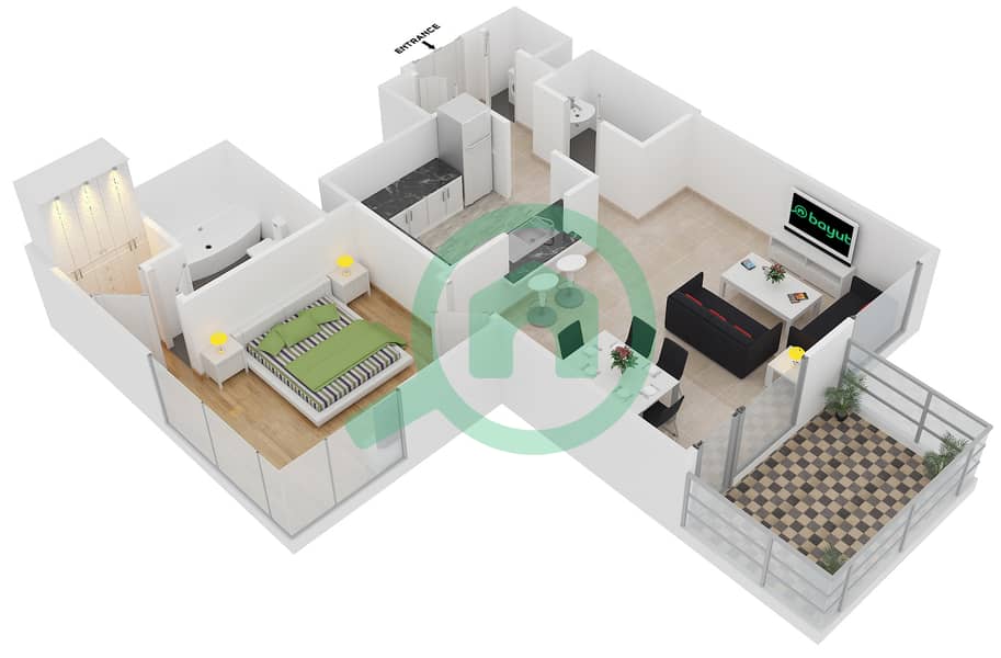 29 Boulevard 1 - 1 Bedroom Apartment Suite 4 FLOOR 6-32 Floor plan interactive3D