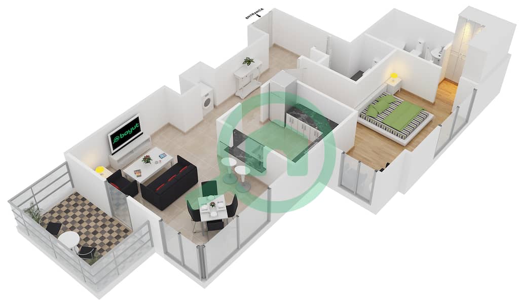 29大道1号塔楼 - 1 卧室公寓套房7 FLOOR 30-32戶型图 interactive3D