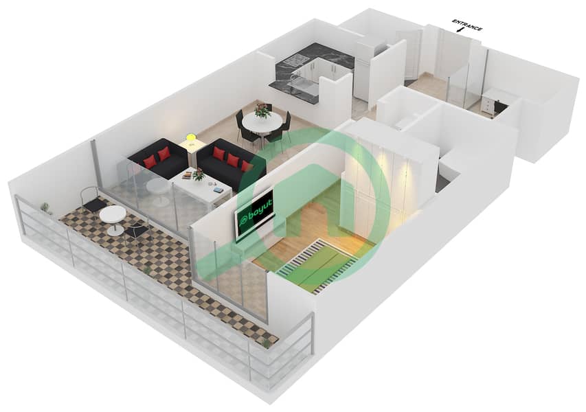 المخططات الطابقية لتصميم الوحدة 3,5 FLOOR 12 شقة 1 غرفة نوم - بوليفارد بوينت interactive3D