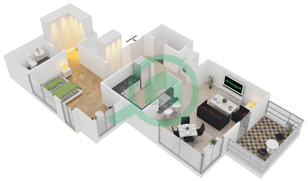 المخططات الطابقية لتصميم التصميم 8 FLOOR 30-32 شقة 1 غرفة نوم - 29 بوليفارد 1 interactive3D