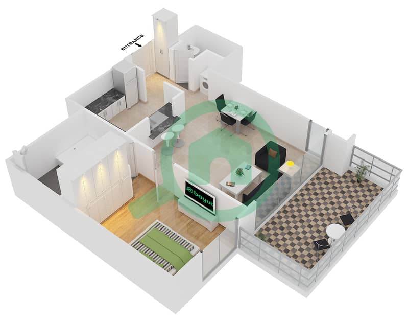29大道1号塔楼 - 1 卧室公寓套房4,5戶型图 interactive3D