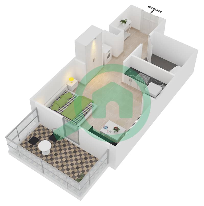 29大道1号塔楼 - 单身公寓套房3戶型图 interactive3D