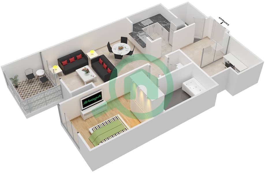 المخططات الطابقية لتصميم الوحدة 3,5 FLOOR 13-15 شقة 1 غرفة نوم - بوليفارد بوينت interactive3D