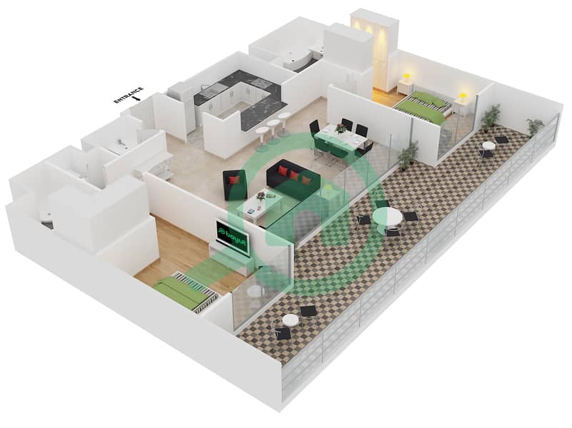 Бульвар Пойнт - Апартамент 2 Cпальни планировка Единица измерения 3 FLOOR 16 interactive3D