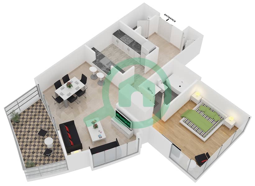 المخططات الطابقية لتصميم التصميم 5 FLOOR 26-29 شقة 1 غرفة نوم - برج فيوز B interactive3D
