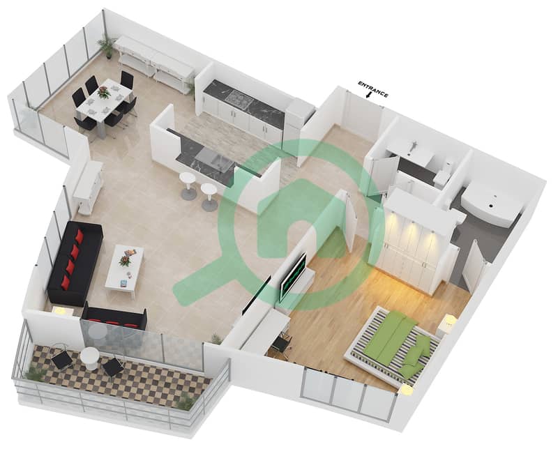 المخططات الطابقية لتصميم التصميم 4 FLOOR 3-25 شقة 1 غرفة نوم - برج فيوز B interactive3D