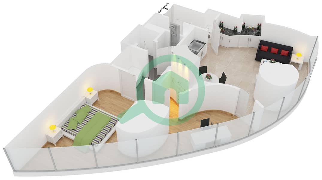 迪拜阿玛尼酒店 - 1 卧室公寓套房14戶型图 interactive3D