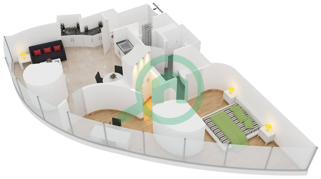 迪拜阿玛尼酒店 - 1 卧室公寓套房15戶型图 interactive3D