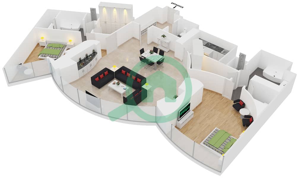 迪拜阿玛尼酒店 - 2 卧室公寓套房11戶型图 interactive3D