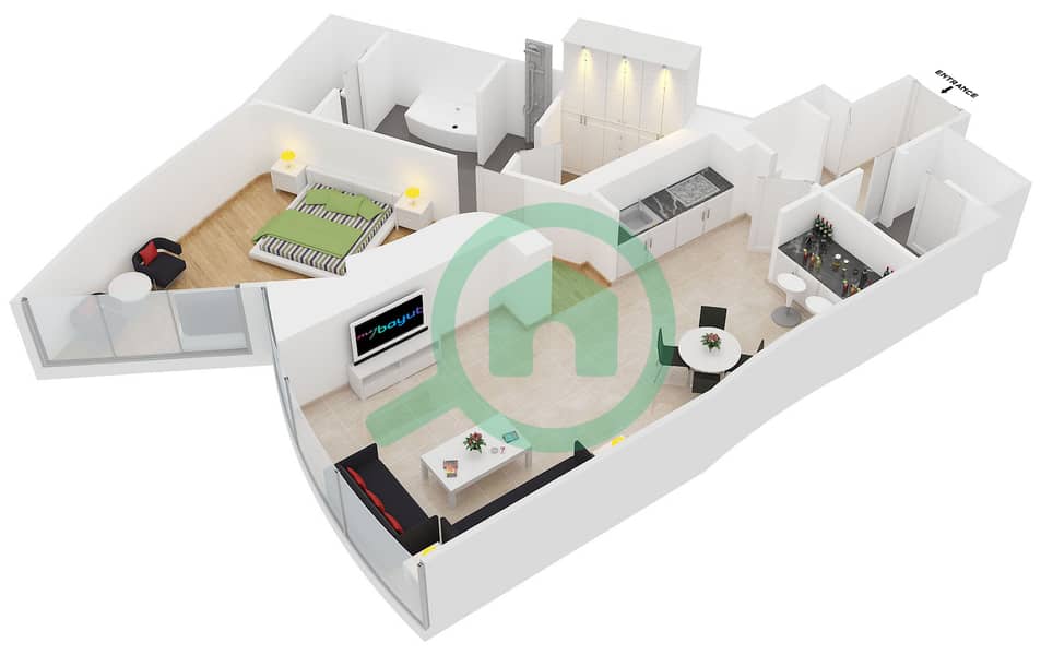 المخططات الطابقية لتصميم التصميم 18 شقة 1 غرفة نوم - فندق أرماني interactive3D