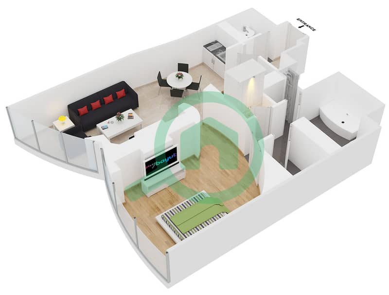 迪拜阿玛尼酒店 - 1 卧室公寓套房17戶型图 interactive3D