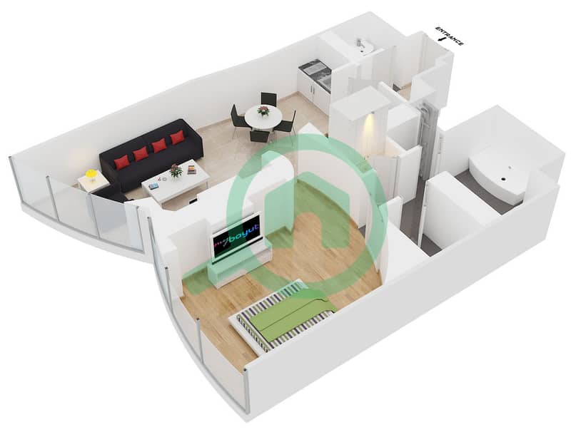 Armani Hotel and Residences - 1 Bedroom Apartment Suite 017 Floor plan interactive3D