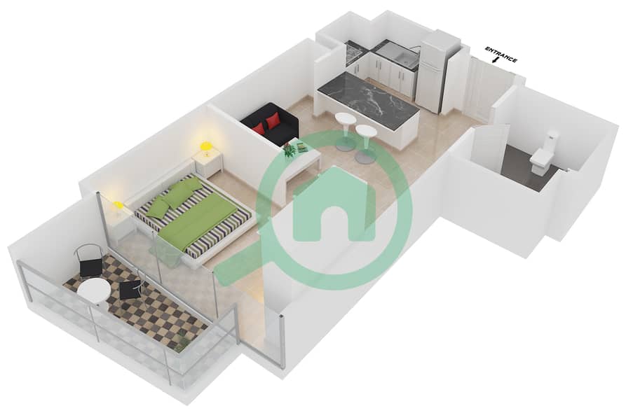 المخططات الطابقية لتصميم الوحدة 8,11 شقة استوديو - كمبينسكي ذا بوليفارد interactive3D