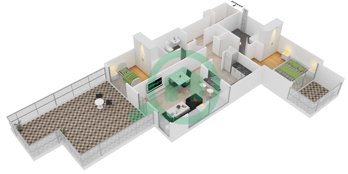 المخططات الطابقية لتصميم التصميم 4 FLOOR 33 شقة 2 غرفة نوم - 29 بوليفارد 1 interactive3D