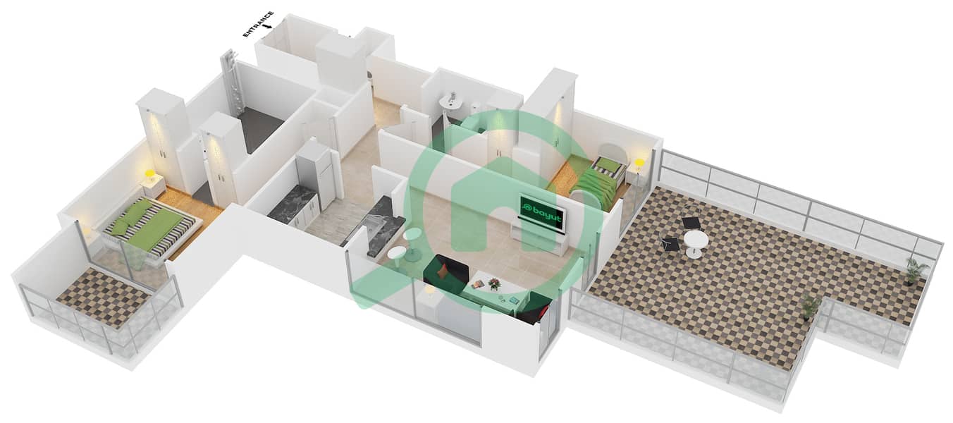 29大道1号塔楼 - 2 卧室公寓套房5 FLOOR 33戶型图 interactive3D