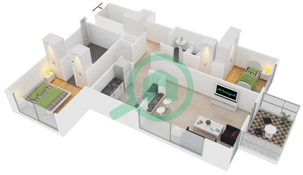 29 Boulevard 1 - 2 Bedroom Apartment Suite 5 FLOOR 34-42 Floor plan interactive3D
