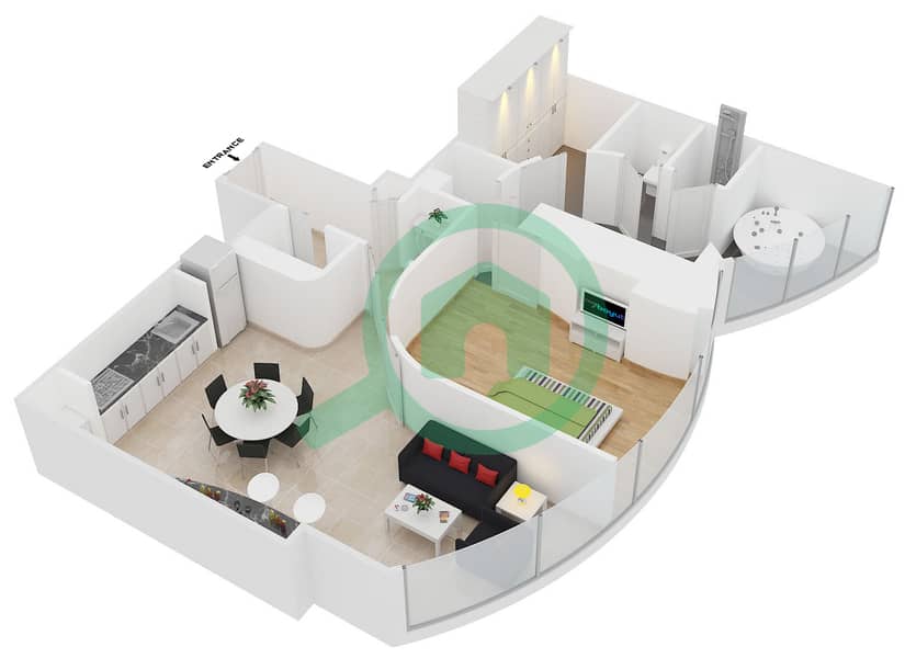 المخططات الطابقية لتصميم التصميم 8 شقة 1 غرفة نوم - فندق أرماني interactive3D
