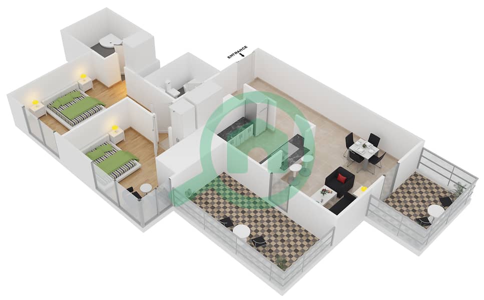 المخططات الطابقية لتصميم التصميم 8 FLOOR 25-28 شقة 2 غرفة نوم - 29 بوليفارد 1 interactive3D