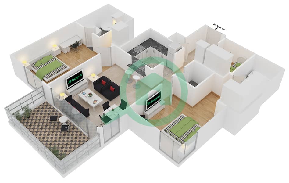 المخططات الطابقية لتصميم التصميم 9 FLOOR 29-32 شقة 2 غرفة نوم - 29 بوليفارد 1 interactive3D