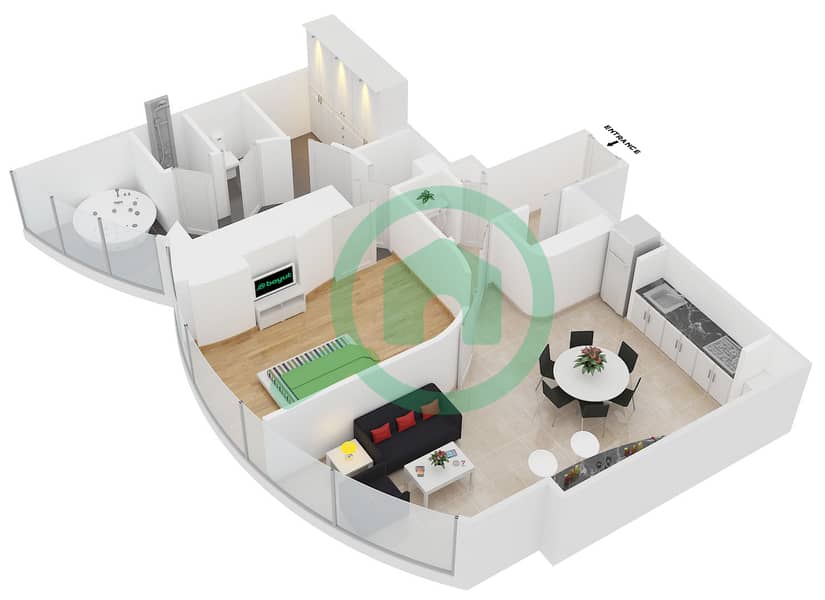 迪拜阿玛尼酒店 - 1 卧室公寓套房5戶型图 interactive3D
