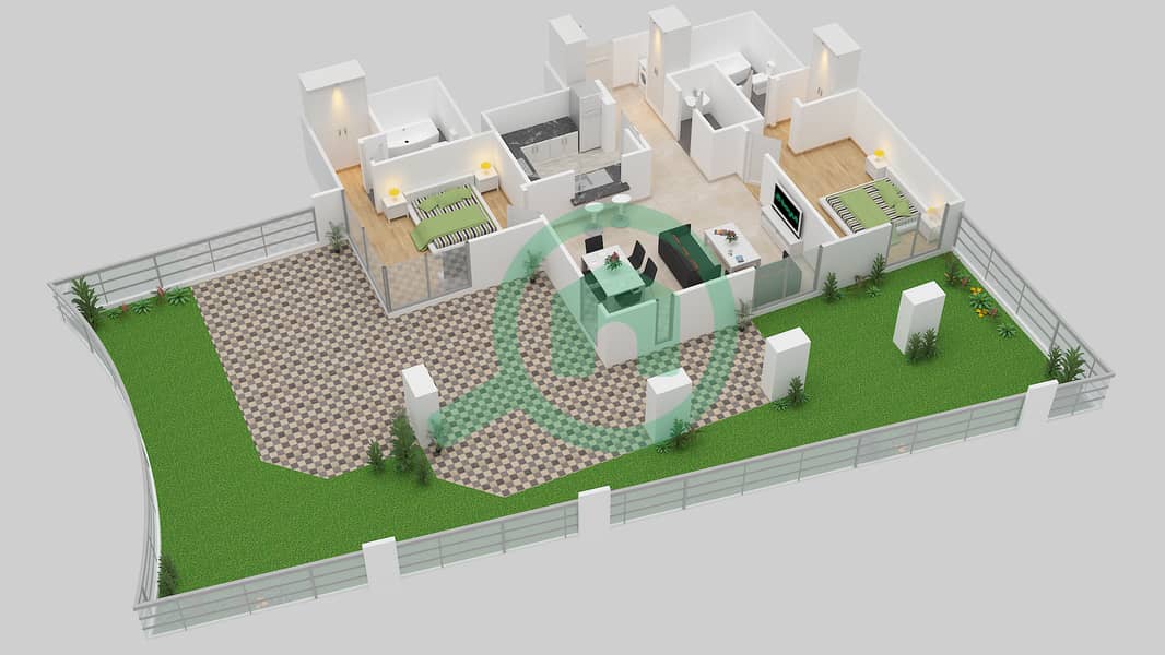 29大道1号塔楼 - 2 卧室公寓套房1 FLOOR 3戶型图 interactive3D